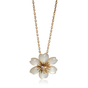 Van Cleef & Arpels Yellow Gold Mother Of Pearl & Diamond Mini Model Rose de Noel